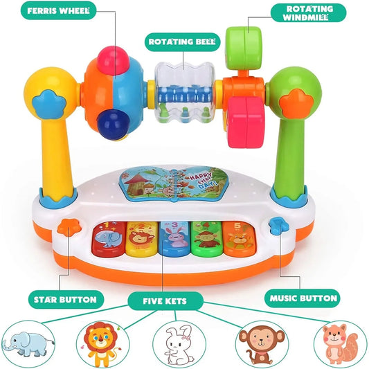 Baby Piano Toys Kids Rotating Music Keyboard Light Sound, Musical Toy for Toddlers,Early Educational Music Toy Gift Random Color