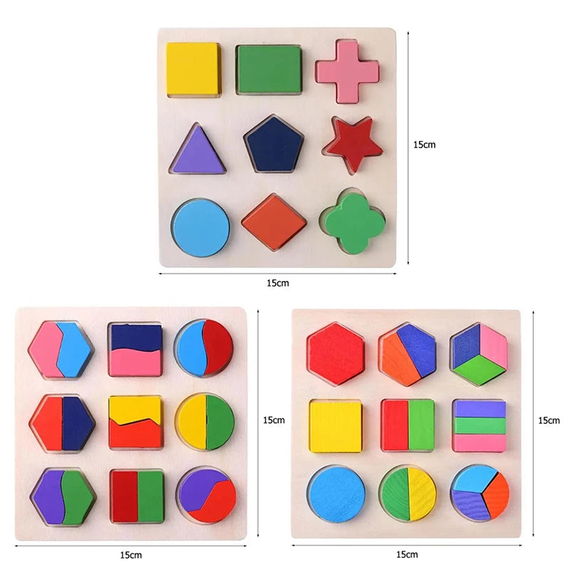 Wooden Geometric Shapes Montessori Puzzle Sorting Math Bricks Preschool Learning Educational Game Baby Toddler Toys for Children